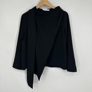 Amanda Uprichard Philippe Top Draped Wrap Scarf Sash Long Sleeve Blouse Black
